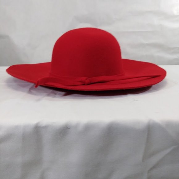 Capelli Red Wool Wide Brimmedl Hat with Narrow Knotted Bow Womens - Picture 2 of 5